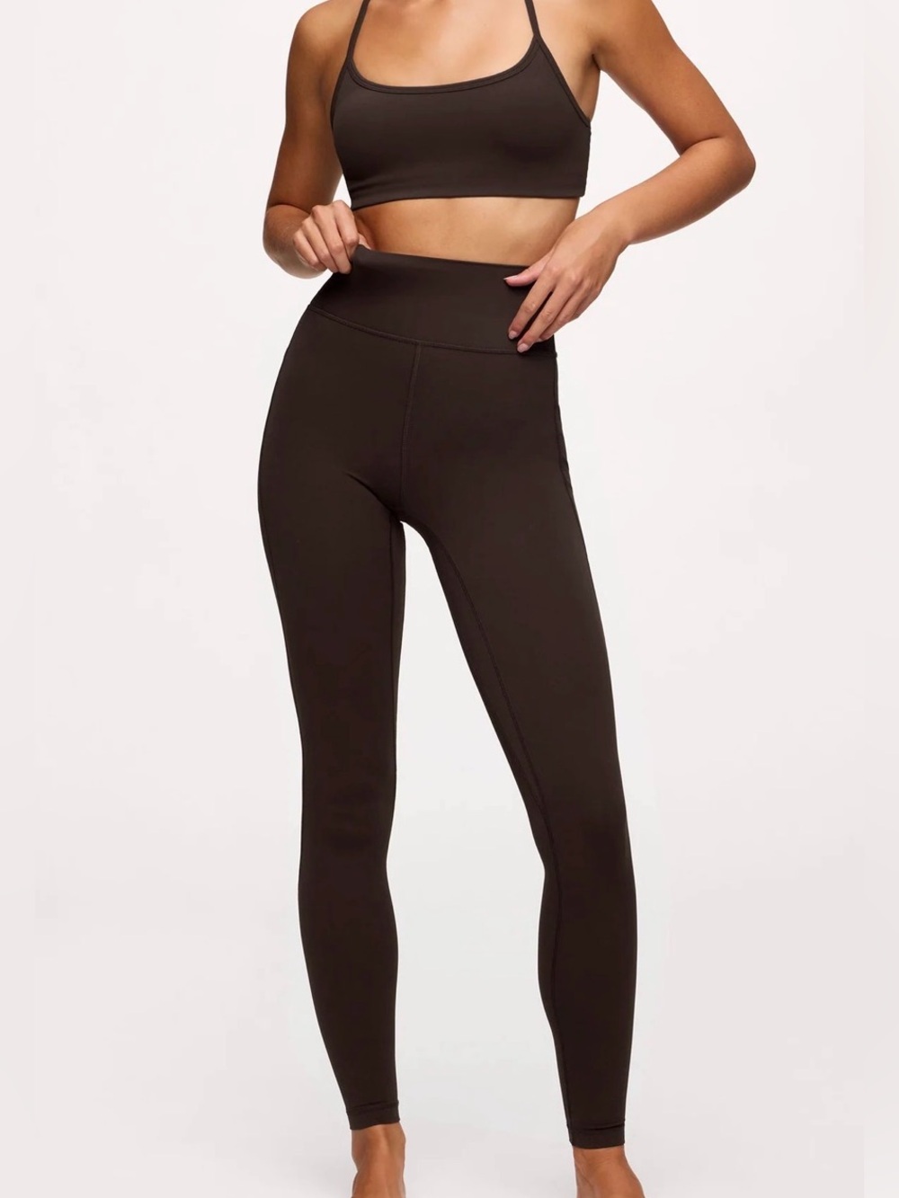 Nuuds‎ Brown High Rise Pocket Leggings Size Large Buttery Soft Activewear